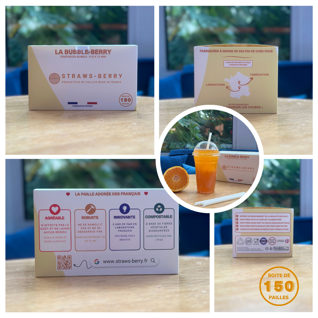 La BUBBLE-BERRY - Paille pour Bubble tea en fibres végétales françaises